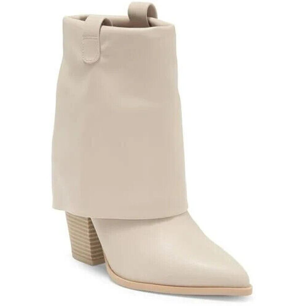 STEVE MADDEN Bone Liddy Fold Over Shaft 6 Stacked Block Heel Pointed Toe Booties